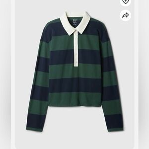 GAP cropped rugby polo shirt in navy blue and green stripe